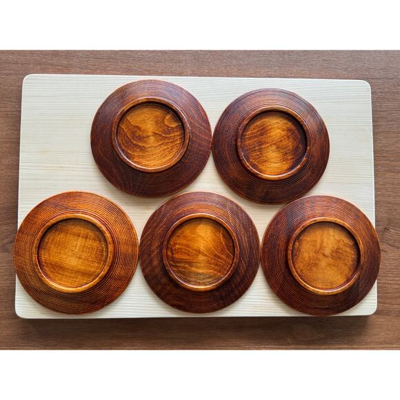 [Like New] Vintage Japanese Small Wooden Plates, hand-carved urushi finish 5 pcs - Picture 13 of 16